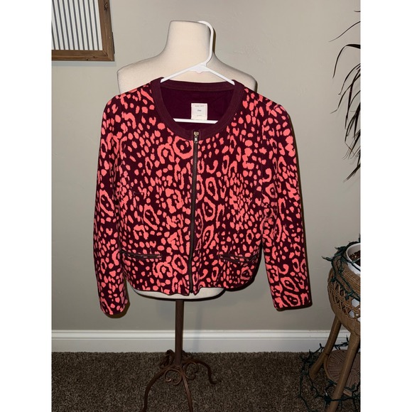 GAP Jackets & Blazers - Gap Women Leopard Print Bomber Jacket Burgundy Pink Zip Front‎ Casual Size 6